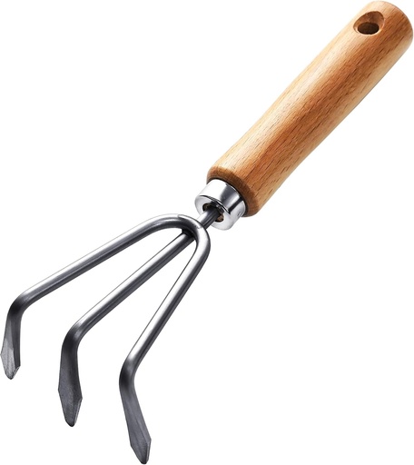 [BRSRABDRDF7G2HL6] Garden Helper Hand Cultivator Garden Tool 3 Claw for Planting, Garden Hand Rake Japanese Stainless Steel, Wooden Handle, Made in Japan