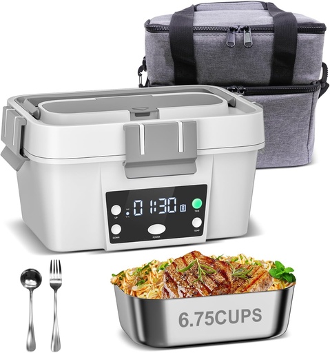[BRSREFD2DMAQGDLX] Cordless Electric Lunch Box 16,000mAh – Smart Automatic Heating, 1.6L Portable Food Warmer (212°F Max), Rechargeable Battery-Powered Hot Meal Container for Office, Travel & Outdoor
