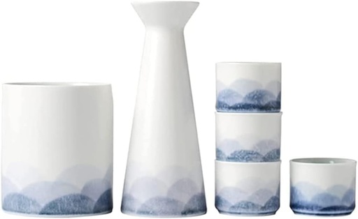 [BRSRAGQHDMJQ2CYY] 6 Pcs Ceramic Sake Set with Warmer Pot, Traditional Japanese Hot Saki Drink, Include 1 Warming Bowl, 1 Sake Pot and 4 Cups Cups
