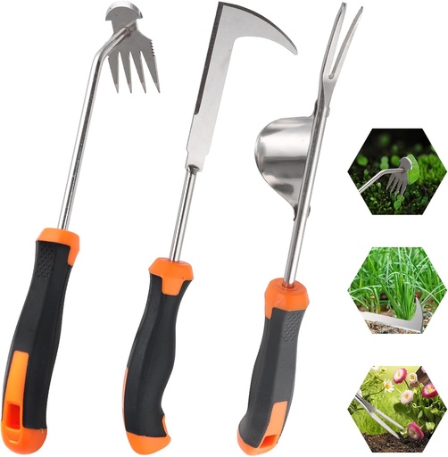 [BRSRAEILCMMQOA32] Weed Puller Tool, Set of 3, Rubber Handle Weed Remover Tool, Manual Weeder,L-Shaped Weeding Tool, Thickened Stainless Steel Crack Weeder,Planting and Weeding for Garden, Patio, Backyard Farm