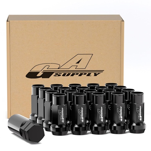 [BRSWYCQYAB5RSCT6] GAsupply M14x1.5 Extended Open End Lug Nuts Black, 1.9" 48mm Tall, 17mm Hex, Conical Seat 60 Degree, 20 Pack+1 Lug Nut Lock Key Socket