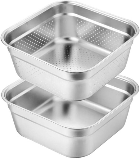 [BRSROCQHOUPRAA3H] Zerodeko Stainless Steel Colander Bowl Set Square Kitchen Sink Metal Storage Basket Large Capacity Fruit Vegetables Washing Basin Rice Strainer Washer 9 inch