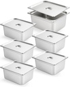 CURTA 6 Pack Anti-Jam Hotel Pans with Lids, 1/2 Size 6 Inch Deep, NSF Commercial 18/8 Stainless Steel Chafing Steam Table Food Pan with Covers