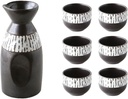Sake Set 7 Piece Handmade Ceramic Wine Cup Pottery Sake Bottle and 6 Cups Restaurant Commercial Suitable for Family