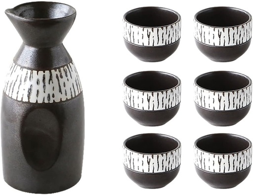 [BRSREZA2DJ5A4AAU] Sake Set 7 Piece Handmade Ceramic Wine Cup Pottery Sake Bottle and 6 Cups Restaurant Commercial Suitable for Family