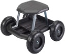Rolling Garden Cart Scooter with Seat and Utility Tool Storage Tray, Black