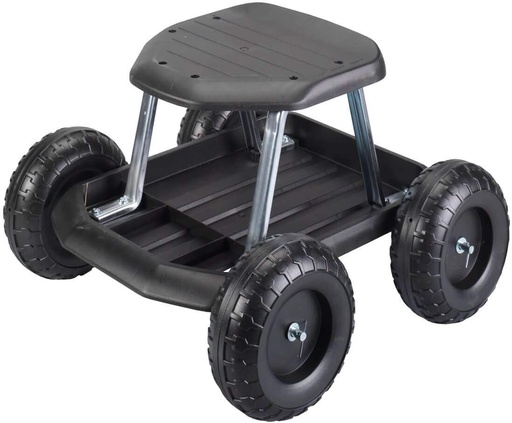 [BRSWG2YHAENBUCLF] Rolling Garden Cart Scooter with Seat and Utility Tool Storage Tray, Black