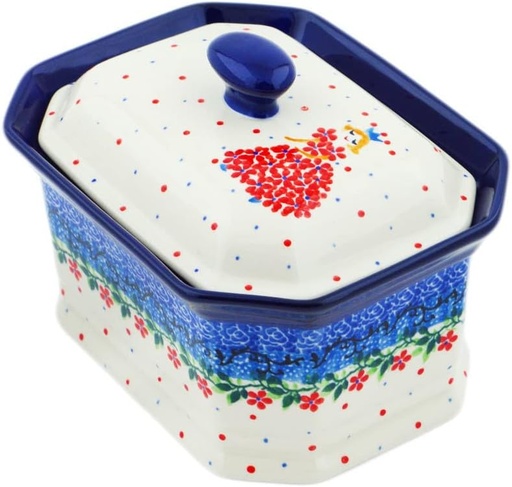[BRSRM236CMCGKHQ2] Polmedia Polish Pottery Cake Box 6" - Princess In A Red Dress Pattern Handmade in Boleslawiec Poland by Ceramika Artystyczna + Certificate of Authenticity