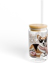 Corgi Glass Cups with Lids and Straws-16 Oz Ice Coffee Tumbler Personalized Gift for Women-Customized Iced Coffee Tumbler-Cups with Lids and Straws-Clear Tumblers with Lid and Straw
