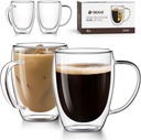 OJA Double Wall Glass Coffee Mugs Set of 4, Hand Blown 12.5OZ Clear Glass Coffee Cups, Insulated Tea Mug, Perfect for Espresso, Cappuccino, Latte, American,Tea Bag, Beverage