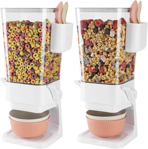 [BRSROGQDDFYRM3DV] Cereal Dispenser Countertop 2 Pack with Bowls Spoons Cutlery Box,5.5 QT Dry Food Dispenser Snack Organizer Containers Storage with Lids for Pantry Kitchen Organization Oatmeal Nut Granola Candy