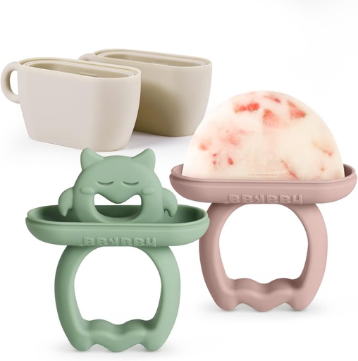 [BRSROC34AECQAADJ] Haakaa Chilly Monster Breastmilk Popsicle Molds, Silicone Popsicle Molds for Baby Teething Relief, BPA Free Frozen Breast Milk Teether Popsicle Maker & Ice Pop Molds for Infant 6m+ (Blush + Pea Green）