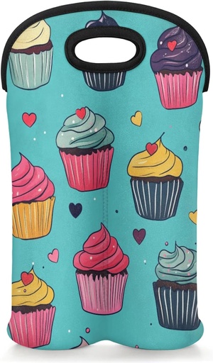 [BRSREY3RAAJRMHTD] Cupcakes Cute Wine Carrier Tote Bag 2 Bottles Colorful Beer Water Bottle Tote with Carry Handle Carrying Protective Holder Bag for Travel Party Picnic