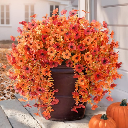 [BRSRE232B4IRQYDZ] Artificial Fall Flowers for Outdoors, 2PCS Silk Fake Flowers Realistic Daisy Mums UV Resistant Porch Patio Window Yard Decor (Fall Orange)