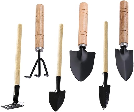 [BRSREZY7DMDWKEY6] 6 Pcs Wood Handle Miniature Shovels Small Flower Gardening Shovels Trowel Mini Succulent Hand Rakes Potted Plant Rakes Spade Fairy Garden Tool Set for Herbs Bonsai