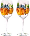 2PCS Hand Painted Pumpkin Goblets Fall Thanksgiving Wine Glass Fall Autumn table Decor Fall Wine Glasses with Stem for Thanksgiving Hostess Perfect Gifts (Pumpkin-A), general