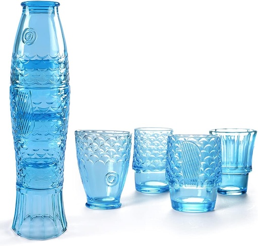 [BRSW2ZQ7A4PQGFD4] MDLUU Fish Design Tumbler Glasses, Stackable Drinking Glasses, Colored Glass Beverage Cups, Nautical Glassware for Gift, Set of 4 (Blue)