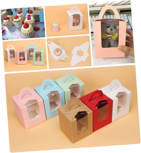 [BRSRAGLROAAWYAY6] 20 Pack Handle Cupcake Boxes Window Pvc and Cardboard Inserts Yellow Easy to Fold Suitable for 5-6cm Diameter Cupcakes