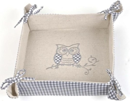 [BRSRACQ6OJYQY3TZ] Blue and White Checks with Owl On Beige Bread Basket