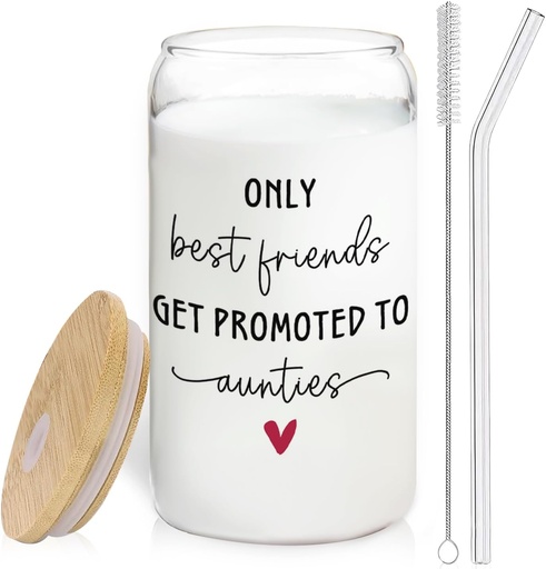 [BRSRAEDRAEHRYHTD] Only The Best Friends Get Promoted To Auntie Glass Cup,Pregnancy Announcement For Best Friend Coffee Can Glass With Lid And Straws 14oz,To Be Auntie Gift,Best New Aunt Gifts