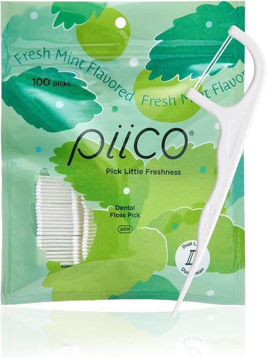 [BRSRMZD2PIORGAY4] Piico Xylitol Floss Picks, 100 Count - Unbreakable, Shred-Resistant, Resealable, Unique Flavored Dental Flossers for Adults, Portable