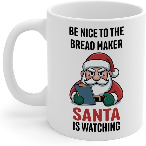 [BRSREGL2BYIQEAAZ] Funny Bread Maker Mug - Chirstmas Gifts for Coworker Pastry Chef Employee Boss Manager - Be Nice Santa is Watching - Xmas Gifts for Men Women, 11oz White Ceramic Coffee Cup