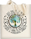 AUSVKAI Cute Canvas Tote Bag Aesthetic for Women Grocery Bags Cotton Beach Totes with Gift-Earth Tree