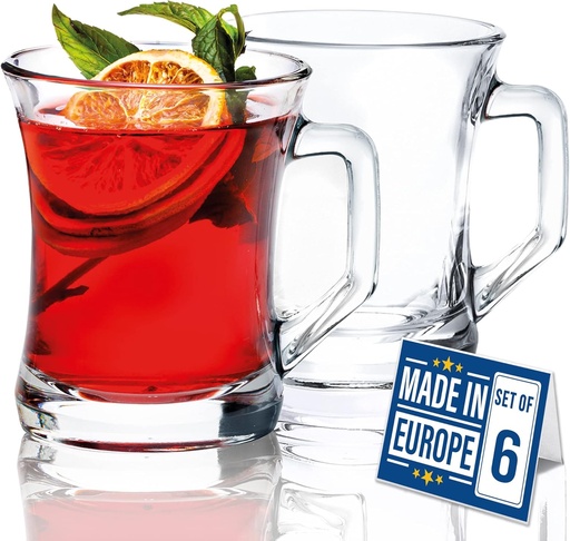 [BRSWGBAFBB6RY3LZ] Glass Coffee Mugs with Handle, 7.5 oz Clear Glass Tea Cups for Hot or Cold Drinks, Set of 6