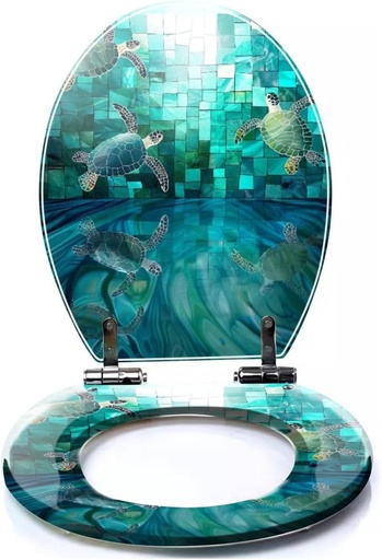 [BRSRAYANOZ4BO3TX] Colored Toilet Seat with Slow Close, Teal Blue Stained Glass Sea Turtle Underwater Canvas Art Resin Toilet Seats, Easy to Install, Easy to Clean Heavy Duty Deluxe Toilet Seat, pattern7