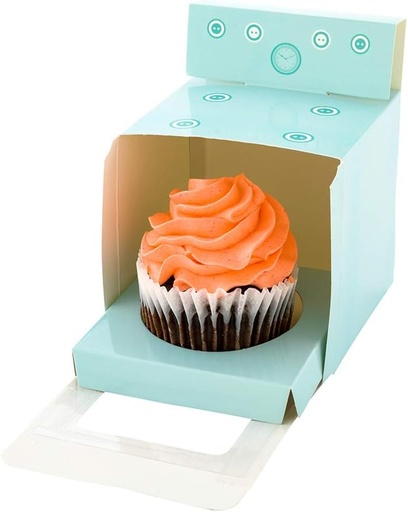 [BRSWYYYLBYJQEYD5] Restaurantware Cupcake Carrier 100 Pack of 3.5 x 3.5 x 3.5 Inches with Window Paper Single Cupcake Box Dessert Packaging Box with Handle for Bakery Transport and Display