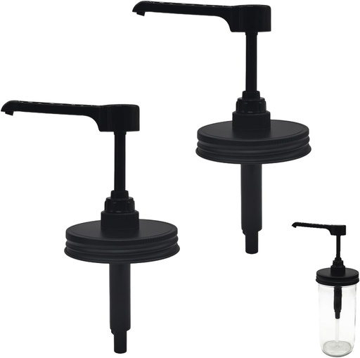 [BRSREGDYDMPAADLV] Long Nozzle Syrup Honey Dispenser Pump Lids for Mason Jar, Avoid Drip on Jar, Plastic Dispenser & Stainless Steel Lid for 3.38 Inch Wide Mouth Rust Proof Home Kitchen Jam Ketchup Sauce(2 Pack)