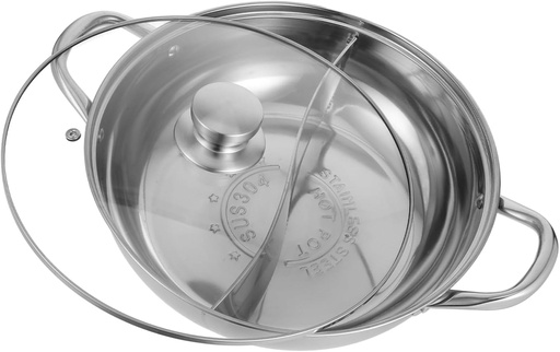 [BRSRE2TQAABWYA3X] 1 Set Stainless Steel Two Flavor Hot Pot with Handles Double Flavor Cooking Pot for Gas Induction and Electric Stoves Easy to Clean and Design