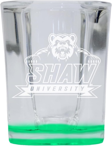 [BRSRA2TYAQNWECT5] R and R Imports Shaw University Bears 2 Ounce Engraved Shot Glass Square Green Base Officially Licensed Collegiate Product 2-Pack