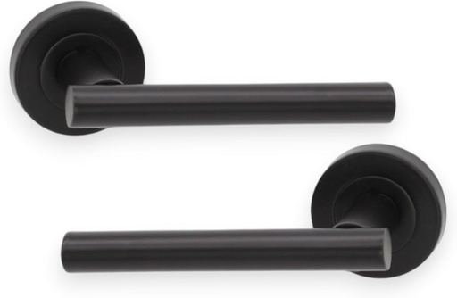 [BRSRAZI2AUBGM23P] Infinity Decor Pair of Straight T-Bar Lever Door Handle on Round Rose Set Matt Black Interior Pull Handles – Ideal for Residential and Office use