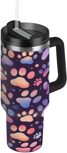 [BRSREZD4CEFRUDTL] 40 oz Colorful Cat Paw Tumbler with Handle, Insulated Sports Water Bottle with Lid and Straw, Thermal Stainless Steel Travel Coffee Mug Cup#26