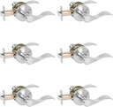 HOSOM 6 Pack Door Handle Interior Passage Door Levers No Locking Hallway Closet Doors Knobs Handle Set Keyless Wave Style Lever Door Handles Satin Nickel Door Knob