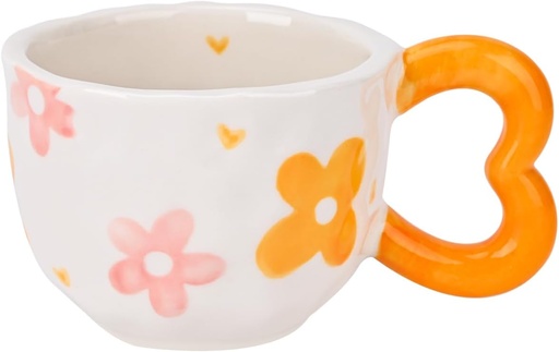 [BRSRAFD6OICWOALP] Koythin Ceramic Coffee Mug, Cute Creative Heart Handle Mug Design for Home and Office, Dishwasher and Microwave Safe, 10.5 oz/300 ml for Latte Tea Milk (Orange Flower)