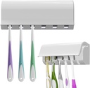 2 Pcs 6 Slots Toothbrush Holder Wall Mount, Self Adhesive Toothbrushes Dispenser with Cover for Bathroom, Camper(White)