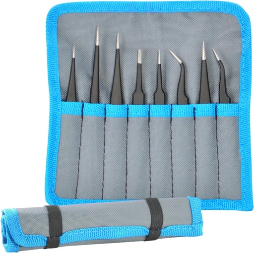 [BRSWKHQTPJ6QGGY2] Delcast TZ-8X ESD Safe Anti-Static Stainless Steel Tweezers Set for Electronics, Jewelry, Crafts, 8 Piece
