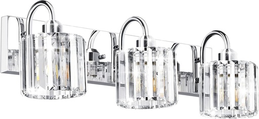 [BRSRMFA6PMNQMYDV] Bathroom Light - 3 Light Vanity Fixture Over Mirror, Chrome Crystal Finish