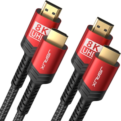 [BRSWYAIKOFYRSYDF] 8K HDMI Cable 2.1 2 Pack 6ft, JSAUX 48Gbps Ultra High Speed HDMI Cable Braided Cord (4K@144Hz, 4K@120Hz, 8K@60Hz) HDCP 2.2&2.3 HDR 10 eARC ARC, Compatible with Switch 2/PS5/Laptop/Monitor/HDTV/-Red