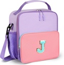Insulated Lunch Box for Women Girls,Pink & Purple Bento Lunch Box for Kids Teens Girls Cute Lunch Bag with Chenille Letter Patch, Bento Bag for Kids,Adult (purple, J)