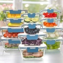 UMEIED 12 PACK Glass Food Storage Containers with Leak Proof Lids, Glass Airtight Meal Prep Containers Set for Lunch, On the Go, Leftover, Kitchen Pantry Organizers and Storage (Grey Blue)