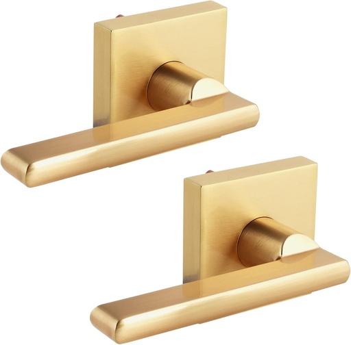 [BRSRMYIZBYAWY33V] Hunter Dummy Set (2) Non-Locking, Non-Turning, Interior Door Handle | Mid Century Modern, Gold Door Handle with Square Rosette, Modern Door Lever | Gold Finish