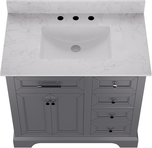 [BRSRACY2CRYGAETA] Heritage 36" Fully Assembled Bathroom Vanity with Ceramic Sink, Soft Gray Cabinet & Backsplash, DV-1BV0155LG