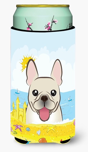 [BRSWKFYLOYFAM3LK] Caroline's Treasures BB2106TBC French Bulldog Summer Beach Tall Boy Hugger Can Cooler Sleeve Hugger Machine Washable Drink Sleeve Hugger Collapsible Insulator Beverage Insulated Holder