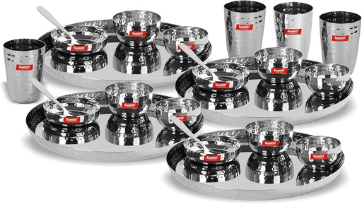 [BRSWGHYRA4ARAYA2] SUMEET Stainless Steel Royal Dinner Set (24 Pieces, Silver), Solid, Geometric
