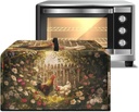 Dustproof Floral Print Microwave Cover Rooster Floral Decorative Fabric Protector for Microwave & Oven, Foldable & Convenient with Top Handle