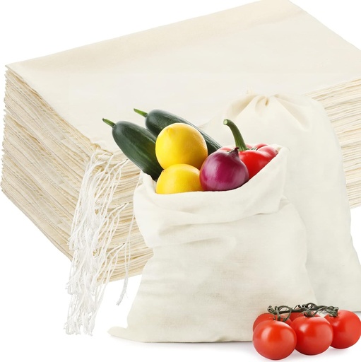 [BRSRMEIHAABW22D3] Tatuo 50 Pcs 12 x 15 Inches Cotton Bags with Drawstring Large Reusable Produce Bags Linen Empty Storage Pouches Canvas Fabric Sachet for Bread Food Storage