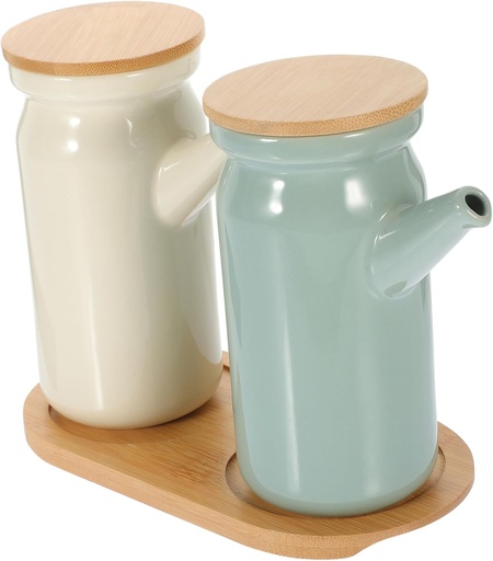 [BRSRAGD7C4FQOE33] Kitchen Ceramic Seasoning Jar with Base Versatile Oil and Soy Sauce Dispenser Spout Modern Design for Home Cooking and Kitchen Decor Creamy White and Light Green